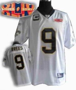 2010 super bowl XLIV jersey New Orleans Saints 9# Drew Brees white C patch
