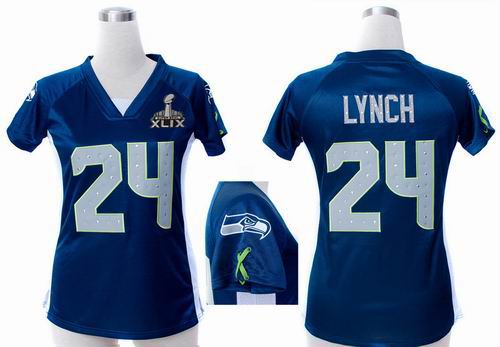 2015 Super Bowl XLIX Jersey Women Nike Seattle Seahawks 24# Marshawn Lynch blue draft him ii top jerseys