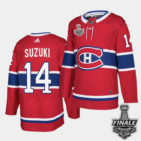 Adidas Canadiens #14 Nick Suzuki Red Home Authentic Youth 2021 NHL Stanley Cup Final Patch Jersey