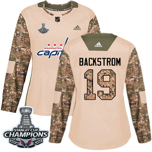 Adidas Capitals #19 Nicklas Backstrom Camo Authentic 2017 Veterans Day Stanley Cup Final Champions Women's Stitched NHL Jersey