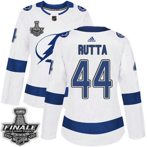 Adidas Lightning #44 Jan Rutta White Road Authentic Women's 2021 NHL Stanley Cup Final Patch Jersey