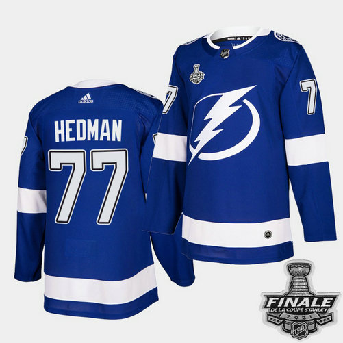 Adidas Lightning #77 Victor Hedman Blue Home Authentic 2021 NHL Stanley Cup Final Patch Jersey