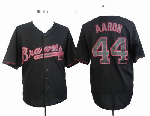 Atlanta Braves #44 Hank Aaron Pitch Black Fashion Jerseys