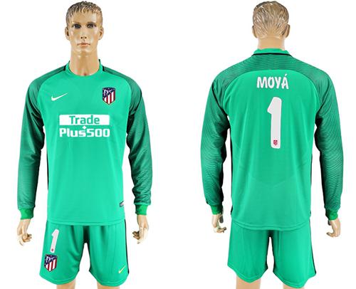 Atletico Madrid #1 Moya Green Goalkeeper Long Sleeves Soccer Club Jersey