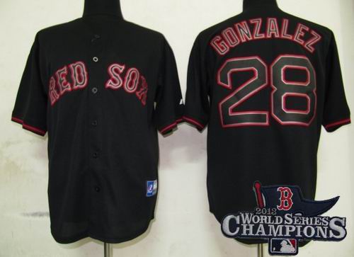Boston Red Sox 28# Adrian Gonzalez Pitch Black Fashion Jersey 2013 World Series Champions ptach