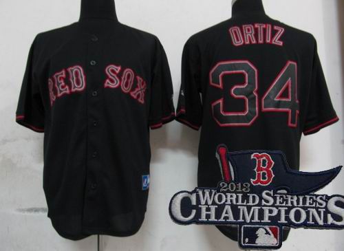 Boston Red Sox 34# David Ortiz Pitch Black Fashion Jersey 2013 World Series Champions ptach