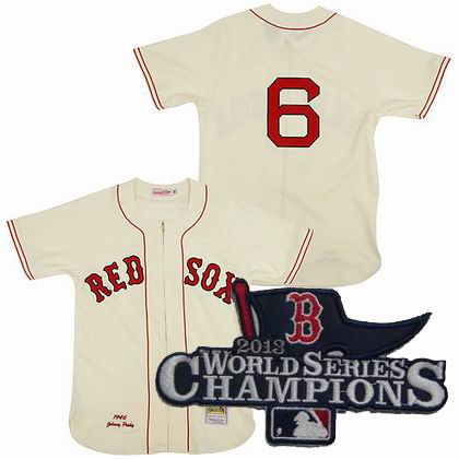 Boston Red Sox Authentic 1946 #6 Johnny Pesky Home CREAM Jersey MitchellandNess 2013 World Series Champions ptach
