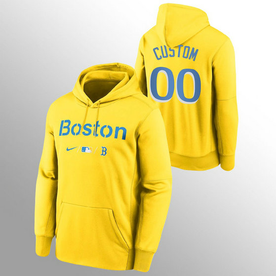 Boston Red Sox Personalized Men's 2021 City Connect Gold Pullover Baseball Hoodie