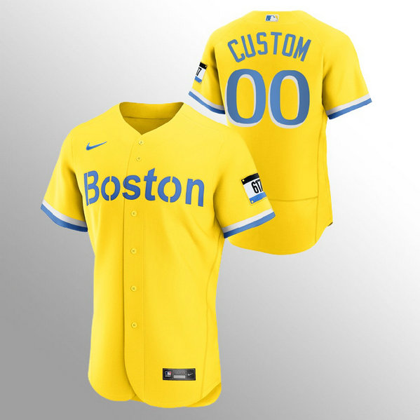 Boston Red Sox Personalized Men's Nike 2021 City Connect Gold Authentic MLB Jersey