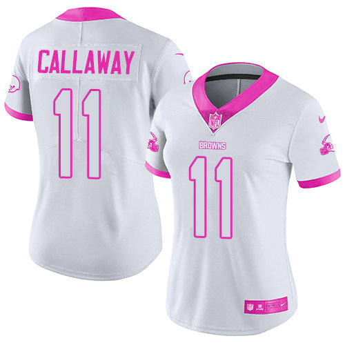Browns #11 Antonio Callaway White Pink Women's Stitched Football Limited Rush Fashion Jersey