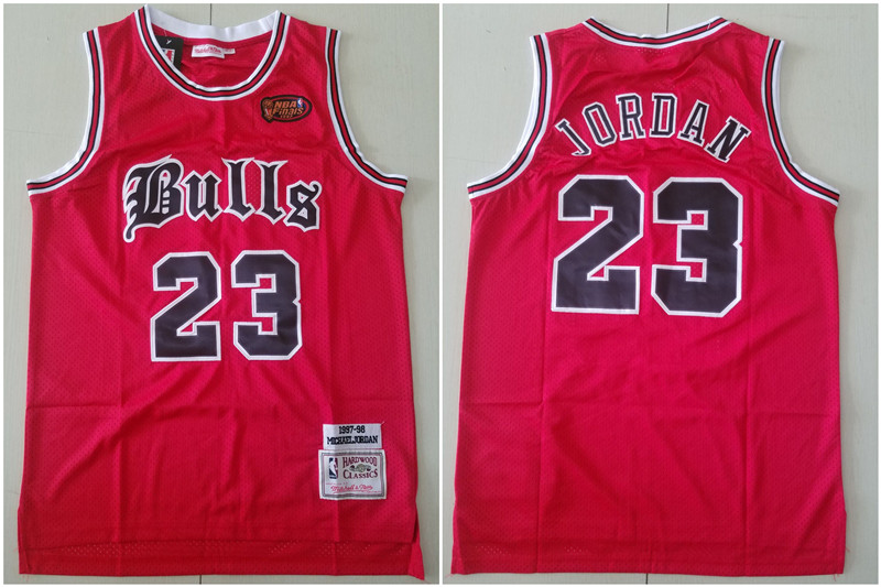 Bulls 23 Michael Jordan Red 1997 NBA Finals Patch 199798 Hardwood
