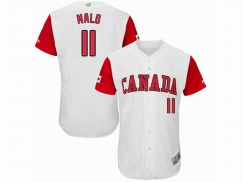 Canada Baseball Majestic #11 Jonathan Malo White 2017 World Baseball Classic Team Jersey
