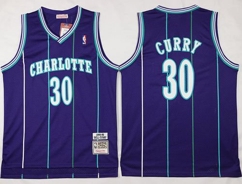 Charlotte Hornets 30 Dell Curry Purple Throwback Mitchell And Ness NBA Jersey