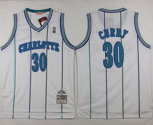 Charlotte Hornets 30 Dell Curry White Throwback Mitchell And Ness NBA Jersey