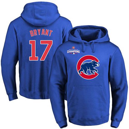 Chicago Cubs 17 Kris Bryant Blue 2016 World Series Champions Primary Logo Pullover MLB Hoodie