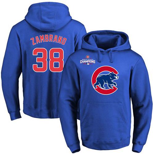 Chicago Cubs 38 Carlos Zambrano Blue 2016 World Series Champions Primary Logo Pullover MLB Hoodie