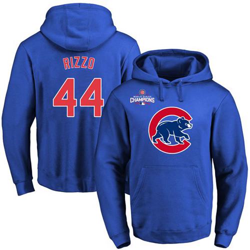 Chicago Cubs 44 Anthony Rizzo Blue 2016 World Series Champions Primary Logo Pullover MLB Hoodie