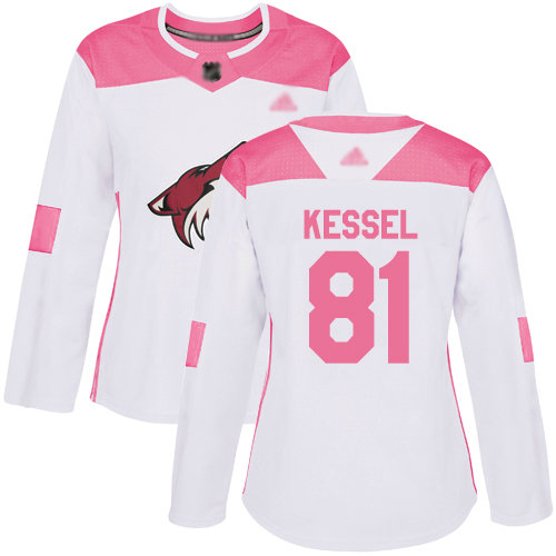 Coyotes #81 Phil Kessel White Pink Authentic Fashion Women's Stitched Hockey Jersey