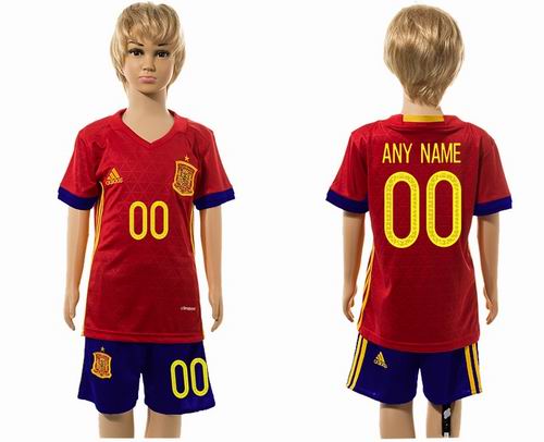 Custom Youth 2016 European Cup series Spain home soccer jerseys