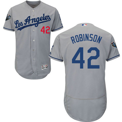 Dodgers #42 Jackie Robinson Grey Flexbase Authentic Collection 2018 World Series Stitched MLB Jersey