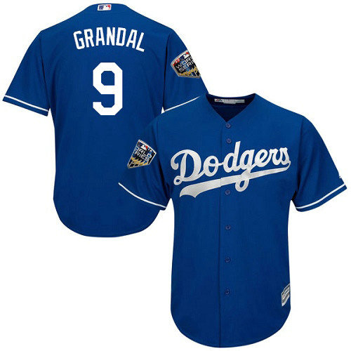 Dodgers #9 Yasmani Grandal Blue Cool Base 2018 World Series Stitched Youth MLB Jersey