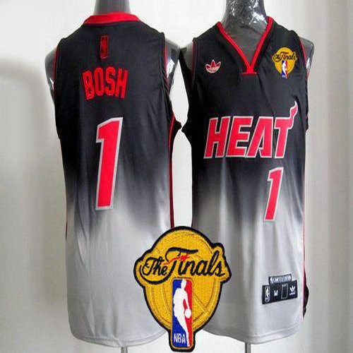 Heat #1 Chris Bosh Black Grey Fadeaway Fashion Finals Patch Stitched NBA Jersey