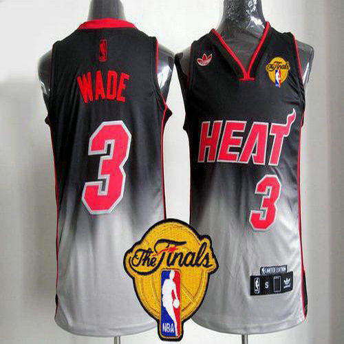 Heat #3 Dwyane Wade Black Grey Fadeaway Fashion Finals Patch Stitched NBA Jersey