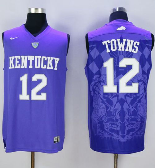 Kentucky Wildcats 12 Karl-Anthony Towns Blue Basketball NCAA Jersey