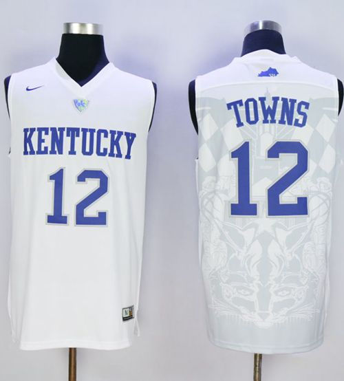 Kentucky Wildcats 12 Karl-Anthony Towns White Basketball NCAA Jersey