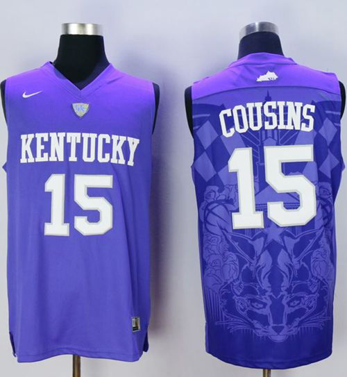 Kentucky Wildcats 15 DeMarcus Cousins Blue Basketball NCAA Jersey