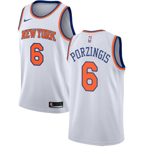 Knicks #6 Kristaps Porzingis White Women's Basketball Swingman Association Edition Jersey