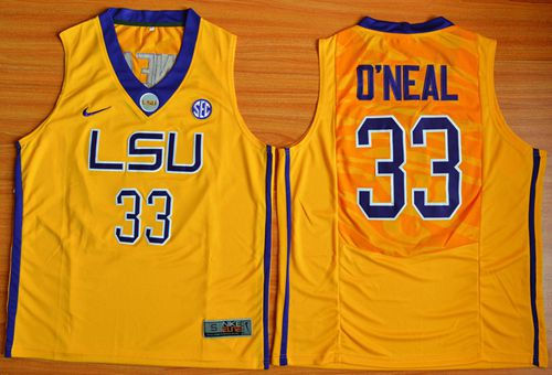 LSU Tigers 33 Shaquille O-Neal Gold Basketball NCAA Jersey