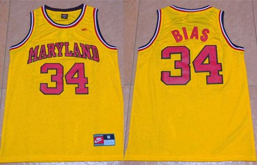 Maryland Terrapins 34 Len Bias Yellow Basketball NCAA Jersey