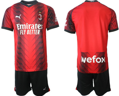 Men's AC Milan Custom 2023 24 Red Black Home Soccer Jersey Suit