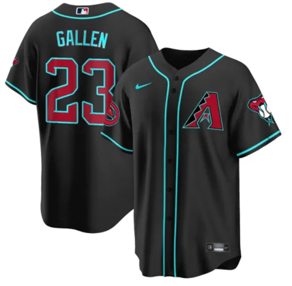 Men's Arizona Diamondbacks #23 Zac Gallen 2023 24 Black Cool Base Stitched Baseball Jersey