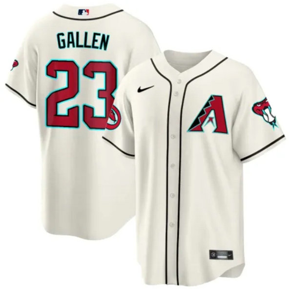 Men's Arizona Diamondbacks #23 Zac Gallen 2023 24 Cream Cool Base Stitched Baseball Jersey