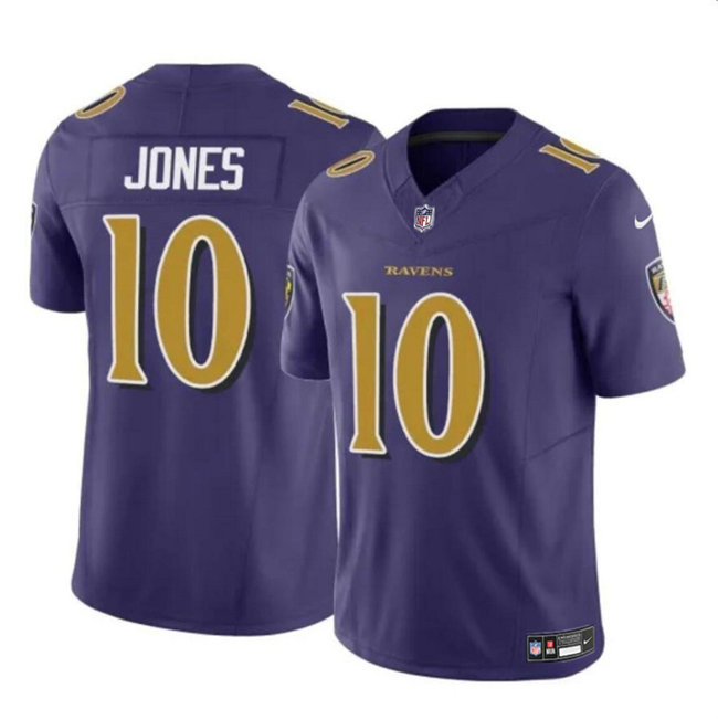 Men's Baltimore Ravens #10 Emory Jones Purple 2023 F.U.S.E Vapor Limited Football Jersey