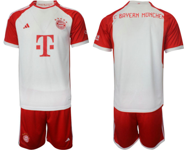 Men's Bayern Munich Custom 2023 24 White Red Home Soccer Jersey Suit