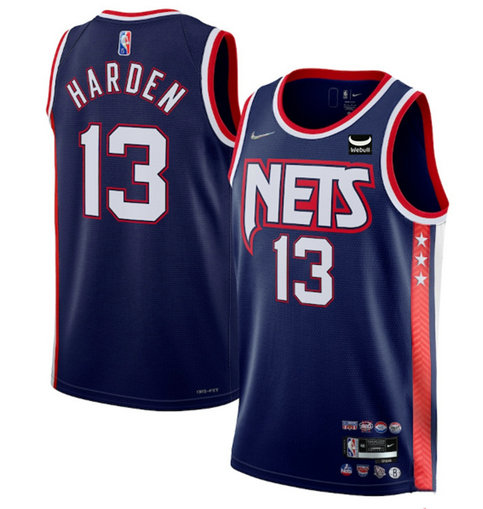 Men's Brooklyn Nets #13 James Harden 2021 22 Navy Swingman City Edition 75th Anniversary Stitched Basketball Jersey