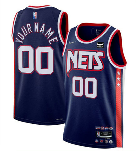 Men's Brooklyn Nets Active Player Custom 2021 2022 Navy Swingman City Edition 75th Anniversary Stitched Basketball Jersey