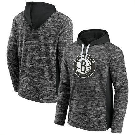 Men's Brooklyn Nets Heathered Charcoal Black Instant Replay Color Block Pullover Hoodie