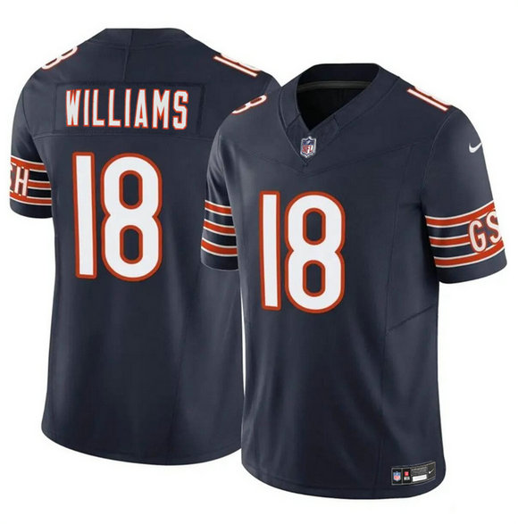 Men's Chicago Bears #18 Caleb Williams Navy 2024 Draft F.U.S.E. Vapor Stitched Football Jersey