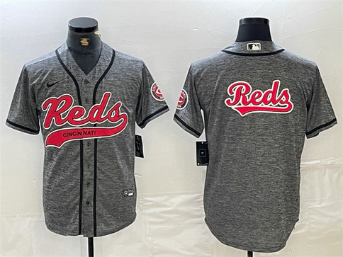 Men's Cincinnati Reds Grey Team Big Logo Cool Base Stitched Baseball Jerseys