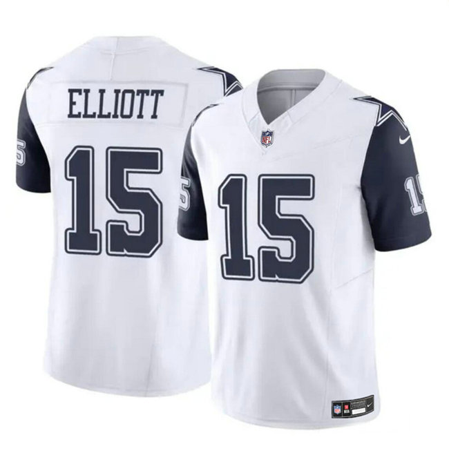 Men's Dallas Cowboys #15 Ezekiel Elliott White 2023 F.U.S.E Color Rush Limited Stitched Football Jersey