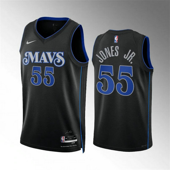 Men's Dallas Mavericks #55 Derrick Jones Jr Black 2023 24 City Edition Stitched Basketball Jersey