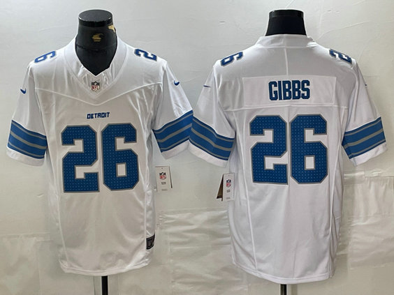 Men's Detroit Lions #26 Jahmyr Gibbs White 2024 F.U.S.E. Vapor Limited Stitched Jersey