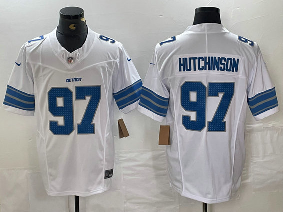 Men's Detroit Lions #97 Aidan Hutchinson White 2024 F.U.S.E. Vapor Limited Stitched Jersey