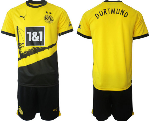 Men's Dortmund Custom 2023 24 Yellow Black Home Soccer Jersey Suit