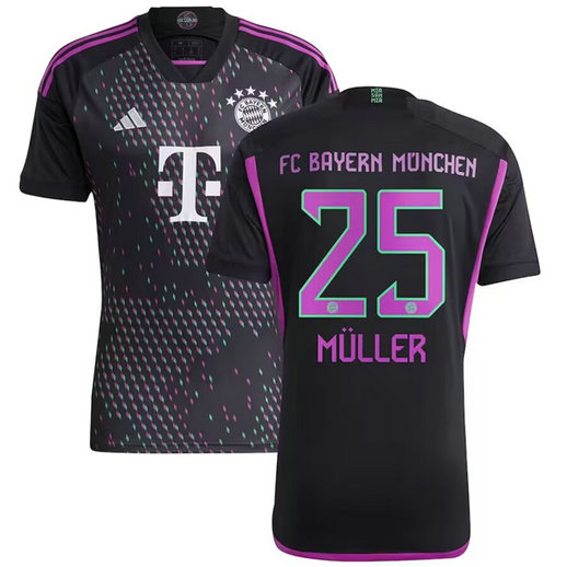 Men's FC Bayern Munchen #25 FC Bayern M眉ller Black 2023 24 Away Soccer Jersey