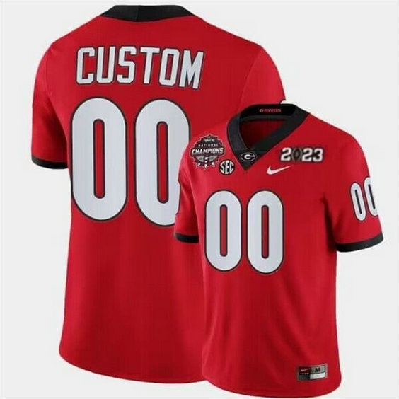Men's Georgia Bulldogs Custom Red 2023 National Champions Stitched Jersey